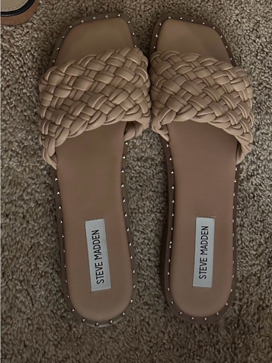 Steve Madden Shoes - Steve Madden Tan Braided Slide Mules with Stud Trim